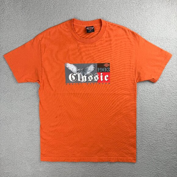 Vintage Harley Davidson T Shirt Mens Large Orange Eagle Catania Italia USA Y2K 1 - Picture 2 of 10